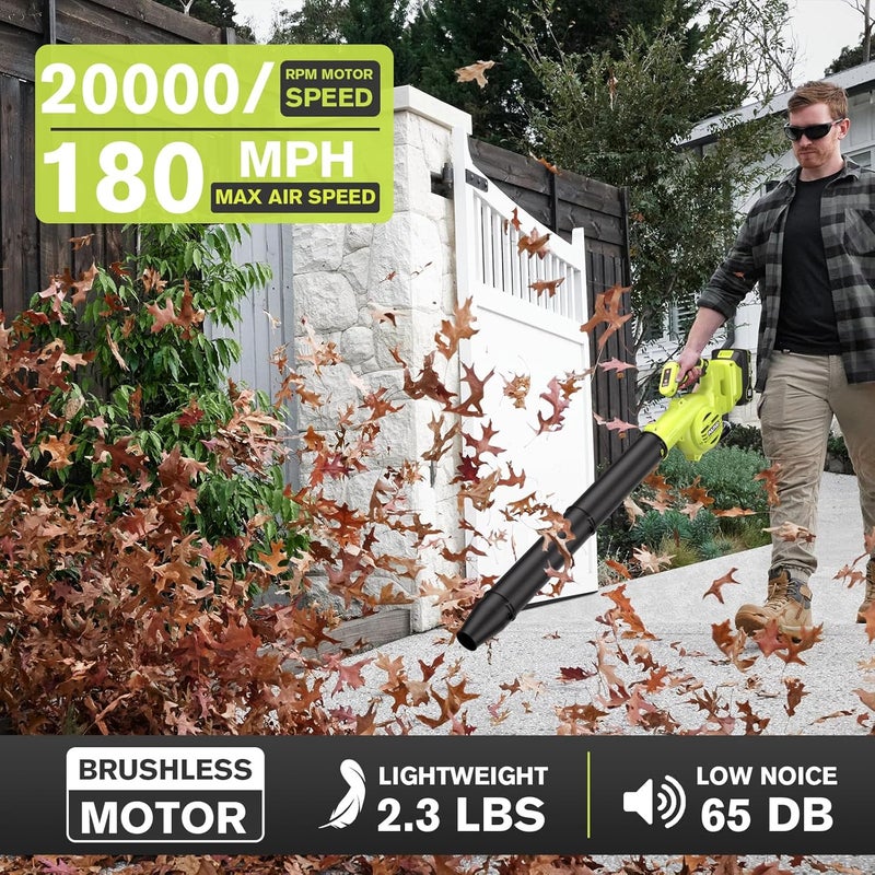 PULITUO Leaf Blower Cordless, 3 in 1 Small Leaf Blower- 180MPH 20,000RPM Brushless Mini Blower Cordless Handheld Battery Blowers for Lawn Care, Dust, Grass and Car (1 Battery) - Image 2